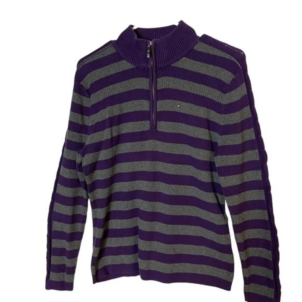 Tommy Hilfiger Sugarplum & Stone Grey  Stripe Sweater Large